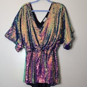 Southern Fried Chics Sequin V-Neck Women Top Coctail Size XL